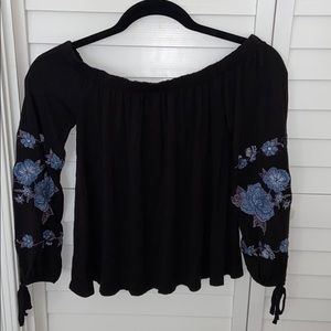 Black Floral Off the Shoulder American Eagle Shirt